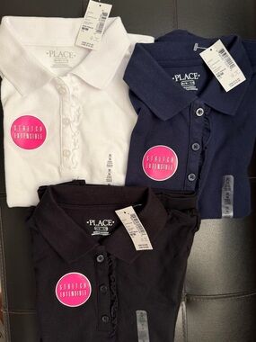 Lot of 3 The Children's Place Girls' Stretch Polo - White, Navy & Black NWT